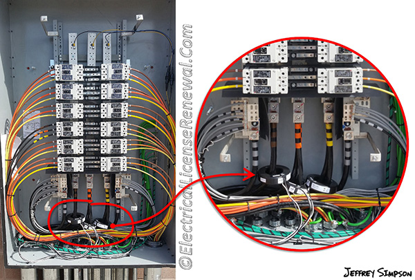 These current sensors were installed to monitor the performance of this panelboard. The panelboard contained 480-volt inverter output circuits from 12 different PV inverters.