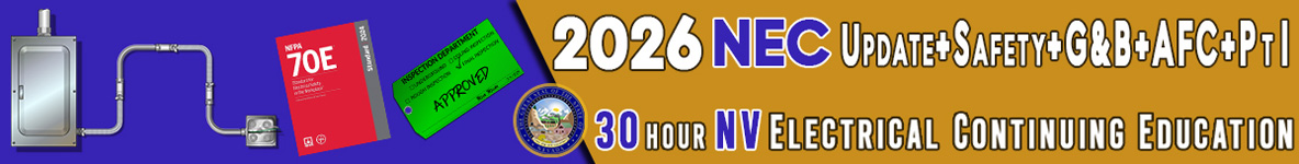 2026 NEC Update + Electrical Safety. 30 Hours Course Banner