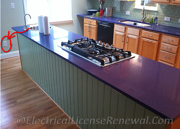 The receptacle in the image is within 6 ft. of the kitchen sink and requires GFCI protection even though the receptacle does not serve the counter top.