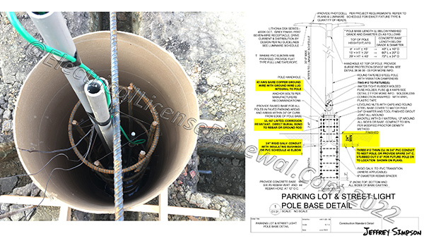 Typical light pole base detail and installation.
