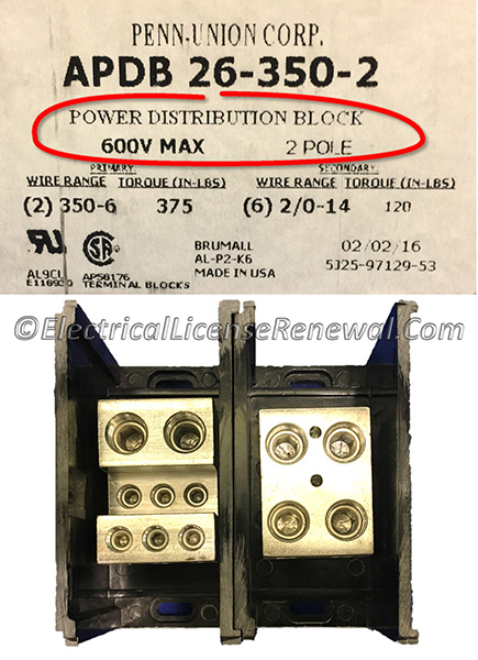 This power distribution block is not marked to indicate that it can be used on the line side of the service equipment.