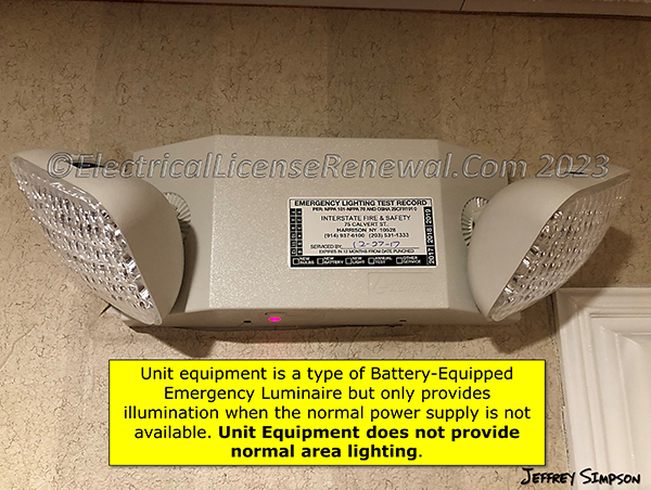 Unit equipment is a type of battery-equipped emergency luminaire.