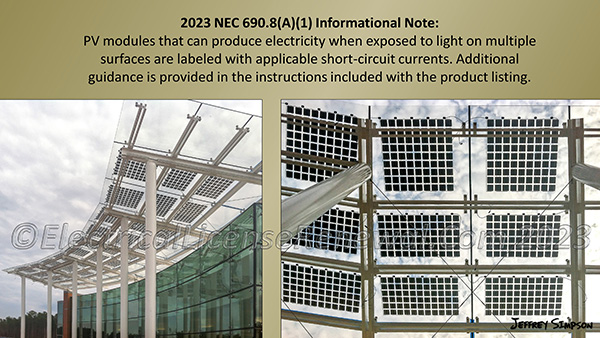 Bifacial PV modules can produce power from both sides of the PV module which is beneficial for PV module installations where adjacent building surfaces are highly reflective.