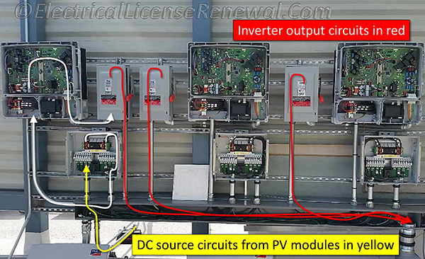In the 2014 NEC, this practice of a common gutter containing multiple inverter output circuits will be a code violation unless a barrier is installed to separate the inverter output circuit conductors.