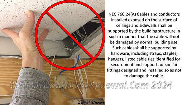 Cables and conductors installed exposed on the surface of ceilings and sidewalls shall be supported by the building structure.