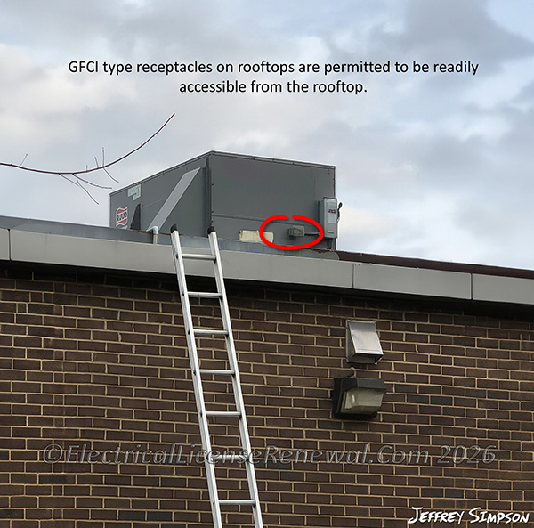 GFCI type receptacles on rooftops are permitted to be readily accessible from the rooftop.