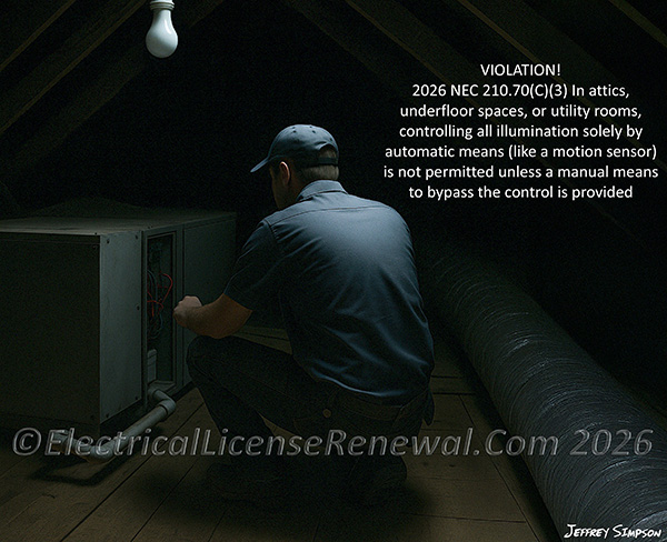 Good luck finding your way out in the dark if a motion sensor is controlling the lighting outlet and it&rsquo;s nowhere near where you are working, unless there&rsquo;s a manual override for it.