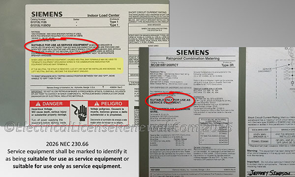 Service equipment shall be marked to identify it as being suitable for use as service equipment or suitable for use only as service equipment.