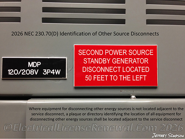 Similar signage requirements for optional standby systems are found in 702.7.