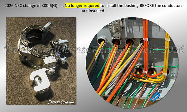 No longer required to install the bushing BEFORE the conductors are installed.