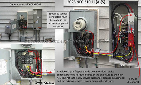 Violation! Splices to service conductors must be made in the service equipment enclosure.