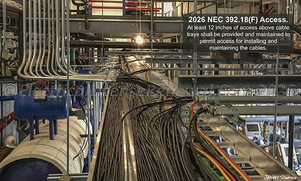 At least 12 inches of access above cable trays shall be provided and maintained to permit access for installing and maintaining the cables.