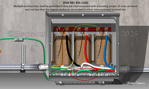 Multiple terminal bars shall be permitted if they are interconnected with a bonding jumper of cross-sectional area not less than the largest conductor connected to either interconnected terminal bar.