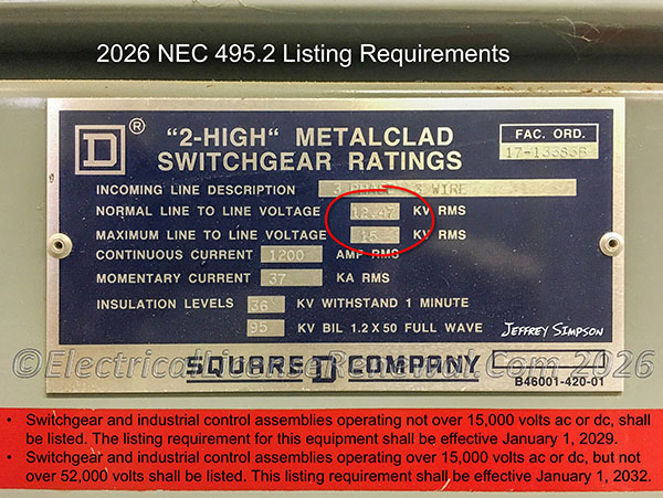 Listing is now required for equipment over 1000 volts.