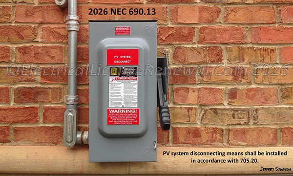 PV system disconnecting means shall be installed in accordance with 705.20.