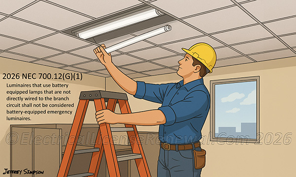 If emergency lighting relied only on a battery-built-in lamp, a routine bulb change with a normal lamp could unknowingly eliminate the building&rsquo;s only source of required emergency illumination.