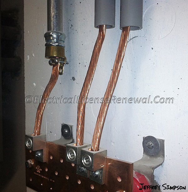 These 3/0 AWG GEC’s have been installed in raceways for protection from physical damage. Question: Notice the bonding fitting on the EMT compression connector. Is this bonding fitting being used in accordance with its listing?