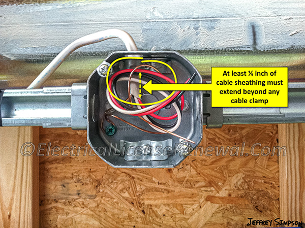 At least ¼ inch of cable sheathing must extend into the enclosure beyond any cable clamp.