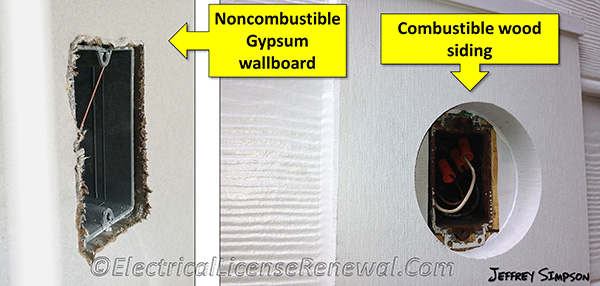 The box on the left cannot be recessed more than ¼ inch. The box on the right must be flush or have an extension ring installed to ensure that there are no exposed combustible materials behind the luminaire (not shown).