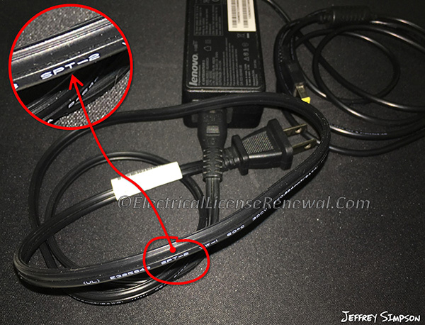 Type SPT-2 flexible cord is one of many types of flexible cords in NEC Table 400.4 and it is often used by manufacturers as part of a listed power supply. This cord is covered by the rules in NEC Article 400.