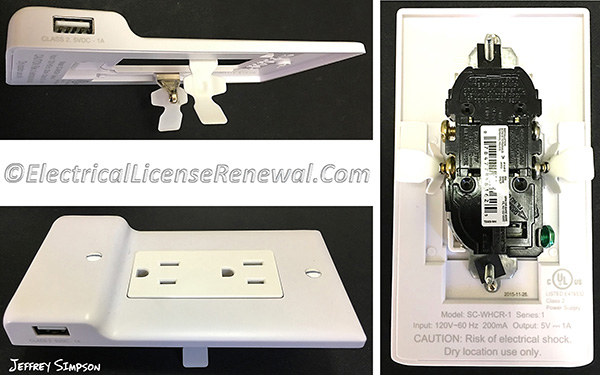 This cover plate has an integral class 2 power supply which derives its power directly from the receptacle screw terminals.