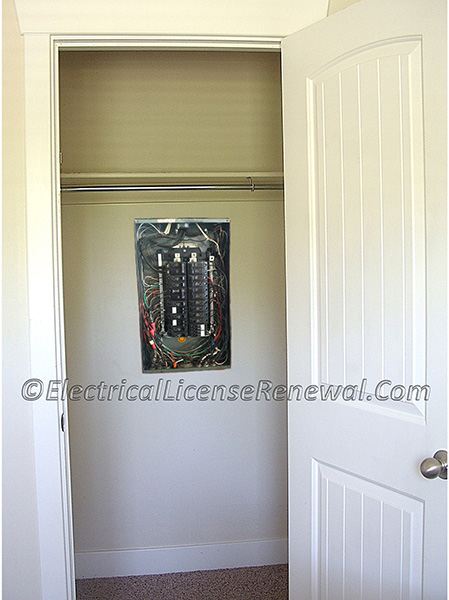 Big code violation here. The clothes hanging rod pretty much speaks for itself when determining if this panelboard is installed in a clothes closet.