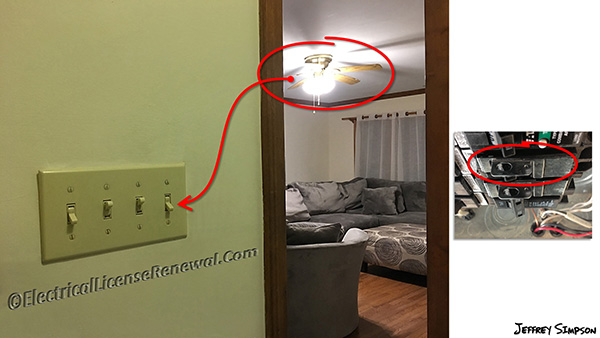 The fan has a 1/10 HP motor and is visible while standing at the switch location but not the other way around. In this case, the circuit breaker for the fan must be lockable.