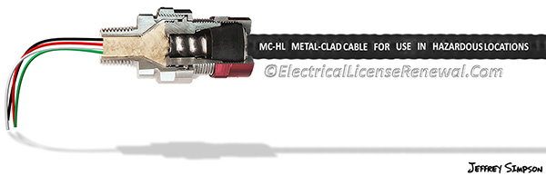 Hazardous location MC Cable with a listed cable sealing fitting.