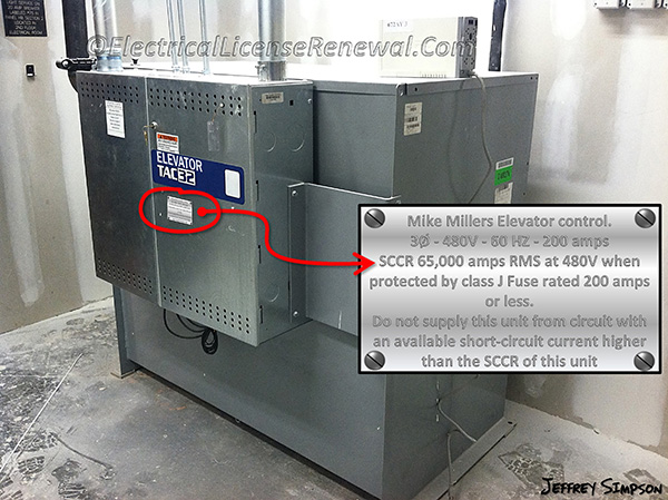 The elevator control panel shall not be installed where the available short-circuit current exceeds its short-circuit current rating.