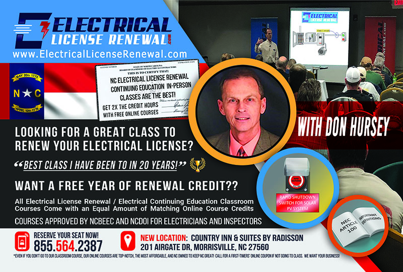 2026 NC Electrical Continuing Education Classroom Course Postcard Front